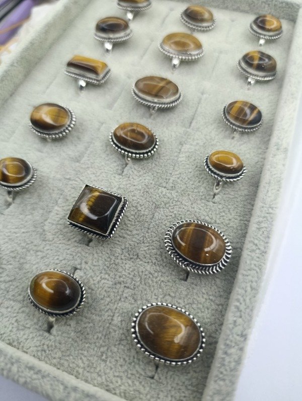 Producto - Anillo baño en plata de piedra ojo de tigre - 5