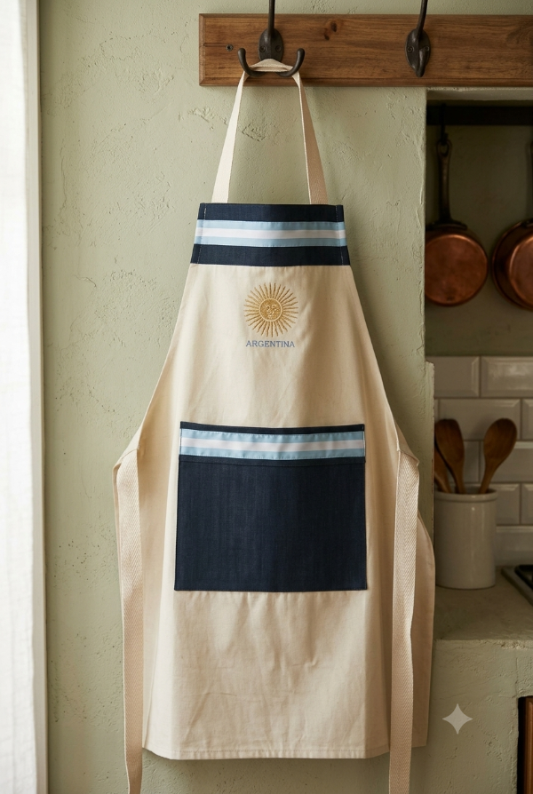 Producto - DELANTAL DE COCINERO CELESTE Y BLANCO "MUNDIAL"