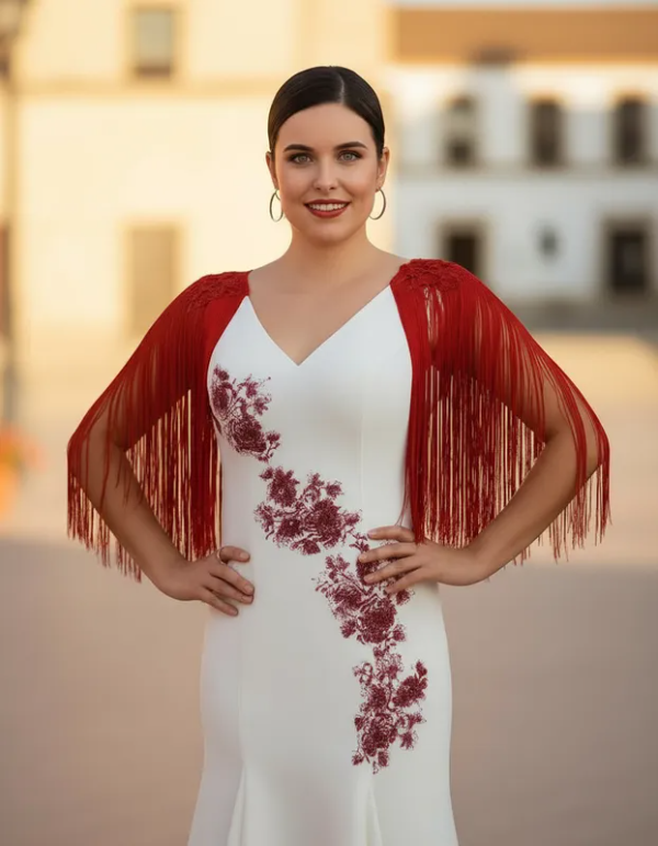 Producto - Hombreras Tejidas con Flecos de Seda Rojo