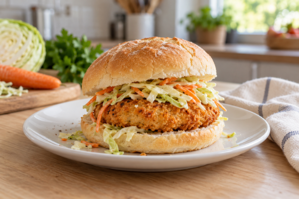 Medallones de pollo en pan con ensalada · imagen ilustrativa