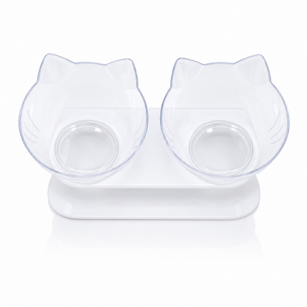 Producto - Comedero Transparente Cara Gato en Altura Doble 25381 Pet Plast