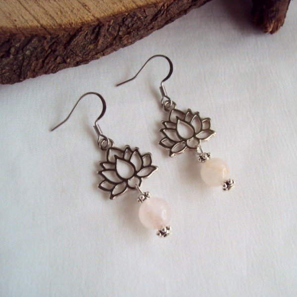 Producto - Aros Lotus con Cuarzo Rosa