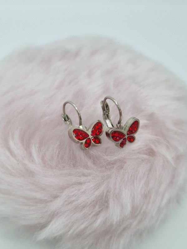 Producto - Aros acero quirurgico argollita colgante aplique mariposa strass color m2