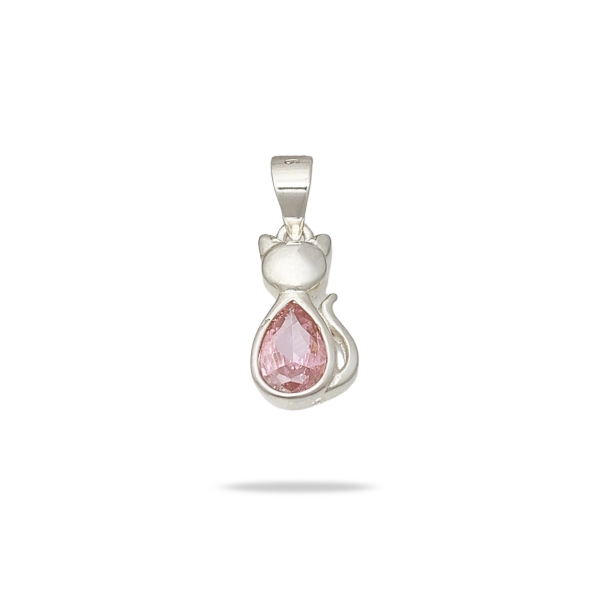 Producto - Dije Gatito Plata 925 con Piedra Rosa - 0
