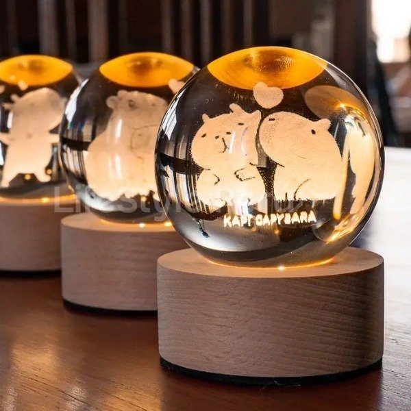 Producto - Lámpara 3D Esfera Cristal Capibara Luz Led