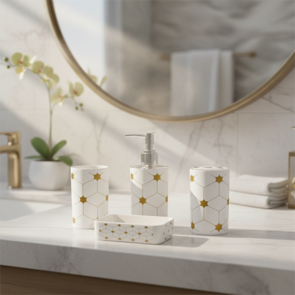 Producto - Set de Accesorios para Baño Blanco X4 de Melamina