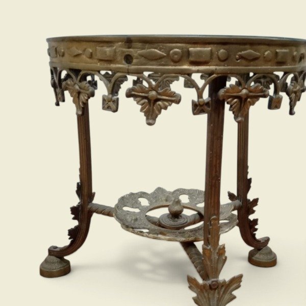 Producto - Mesa auxiliar circular Gueridón de vidrio y bronce - 1