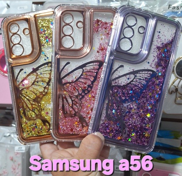 Producto - Fundas mariposas glitter con agua. Samsung a56