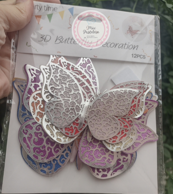 Producto - Mariposa 3D c/ Plateado Decoración - Tortas