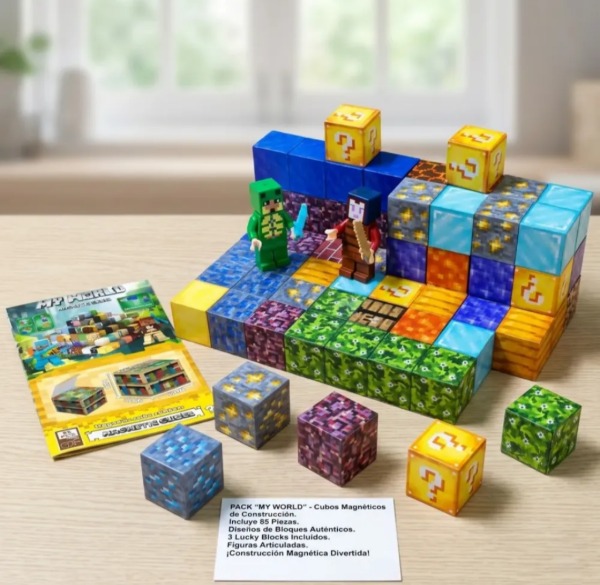 Producto - Set de 85 cubos magnéticos "My World", temático de Minecraft.