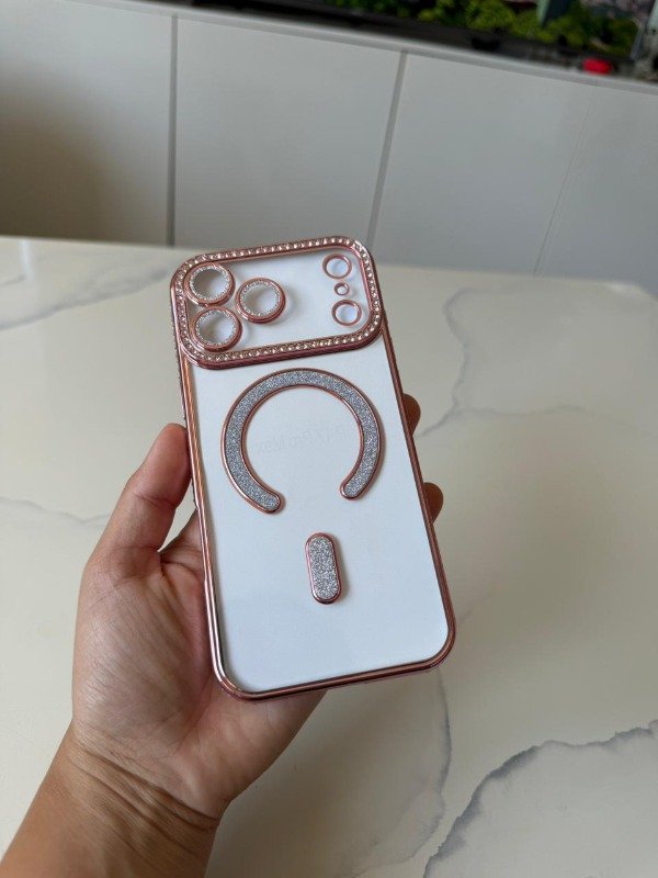Producto - FUNDA MAGSAFE METALIZADA CON BRILLOS ROSA