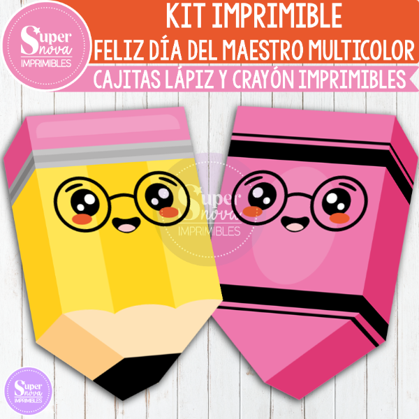Producto - KIT IMPRIMIBLE FELIZ DÍA DEL MAESTRO MULTICOLOR CAJITAS LÁPIZ Y CRAYÓN