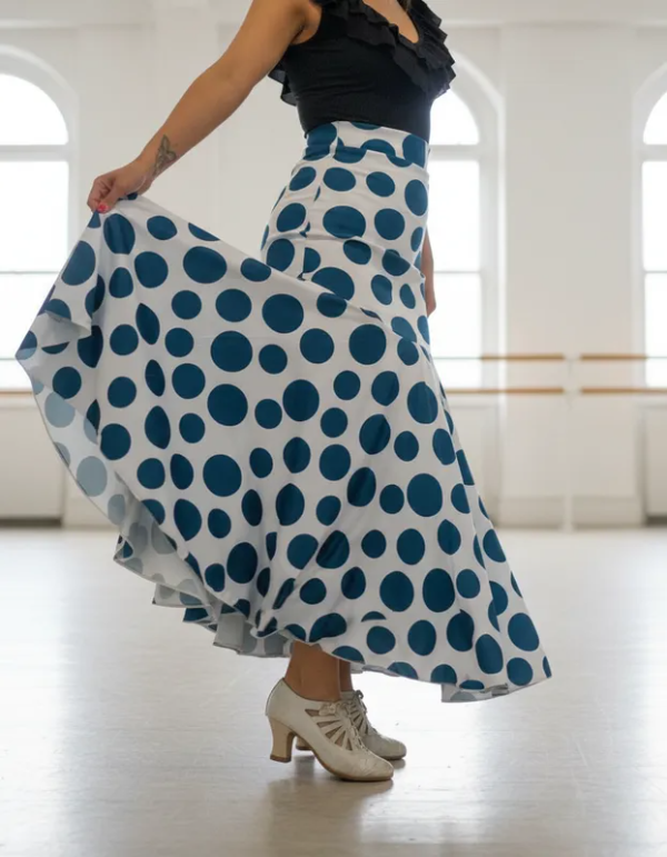 Producto - Falda Caderín Blanca a lunares Petróleo -Talle M