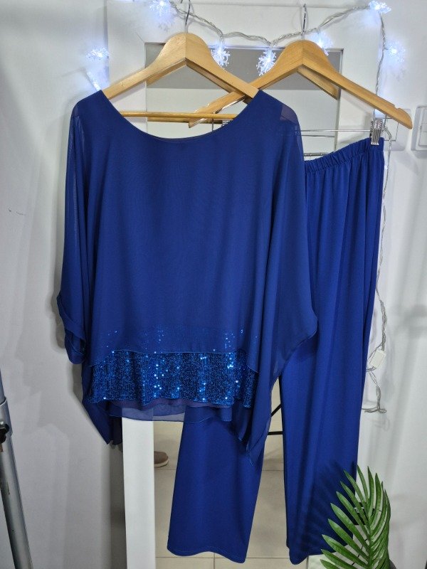Producto - Conjunto Silver Azul Francia Blusa Lentejuelas Azules y Pantalon XL-XXL - 5