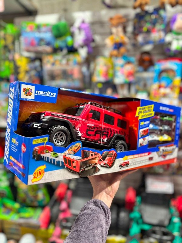 Producto - Pista Desplegable 2 en 1 Camión Camioneta con Luz, Sonido y 6 Autos Pixel kids - 0