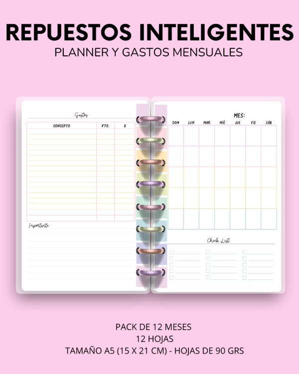 Producto - REPUESTO PLANNER Y GASTOS MENSUALES COLOR CRUSH