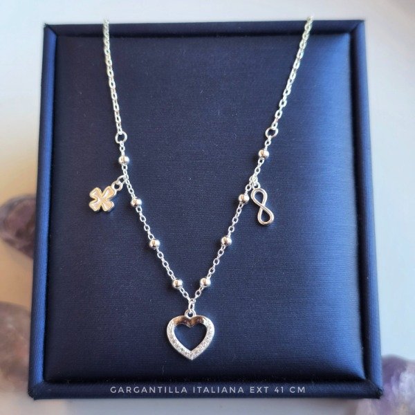 Producto - Chocker italiano corazon y dijes colgantes ext 41 cm