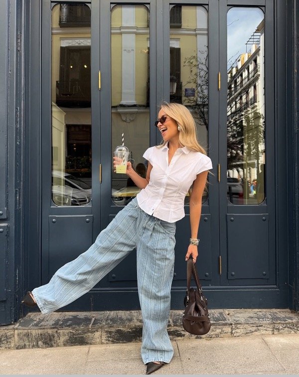 Producto - striped balloon fit jeans Bershka Talle 34 y 36