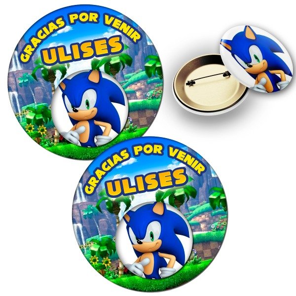 Producto - Pines Sonic con tarjeta personalizada 32 mm