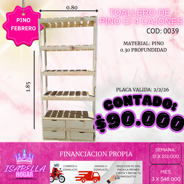 Producto - TOALLERO PINO C/ 4 CAJONES