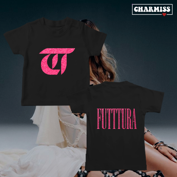 Producto - Baby tee- Logo T y Futttura GLITTER BRILLO ROSA (estampa adelante y atras) - 0