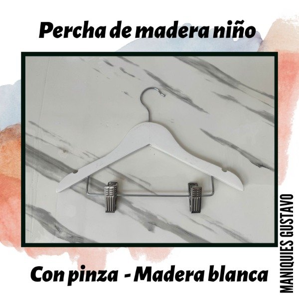Producto - Percha madera niño con pinza blanca
