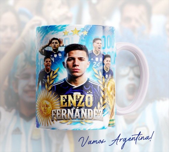 Producto - Plantillas Tazas Enzo Fernandez Argentina Selección Mundial Sublimar #t721