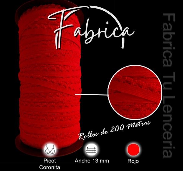 Producto - Picot coronita Rojo 13mm Elacín (rollo)