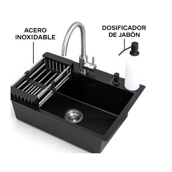 Producto - Bacha cocina 70 x 45 lujo negra con accesorios - 2