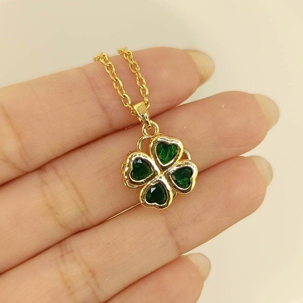 Producto - Collar Gold Trebol Green Giratorio Anti Estres