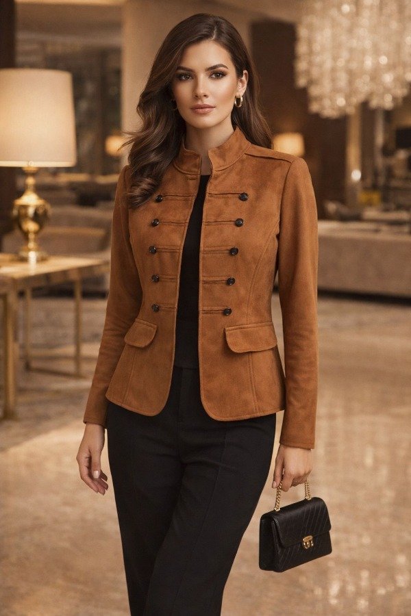 Producto - Chaqueta gamuzada sin bolsillos Camel importada 90br63