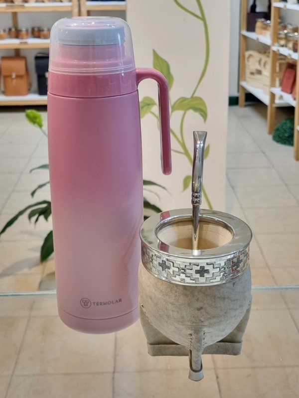 Producto - Combo Termo Rosa Mate Cuero Crudo