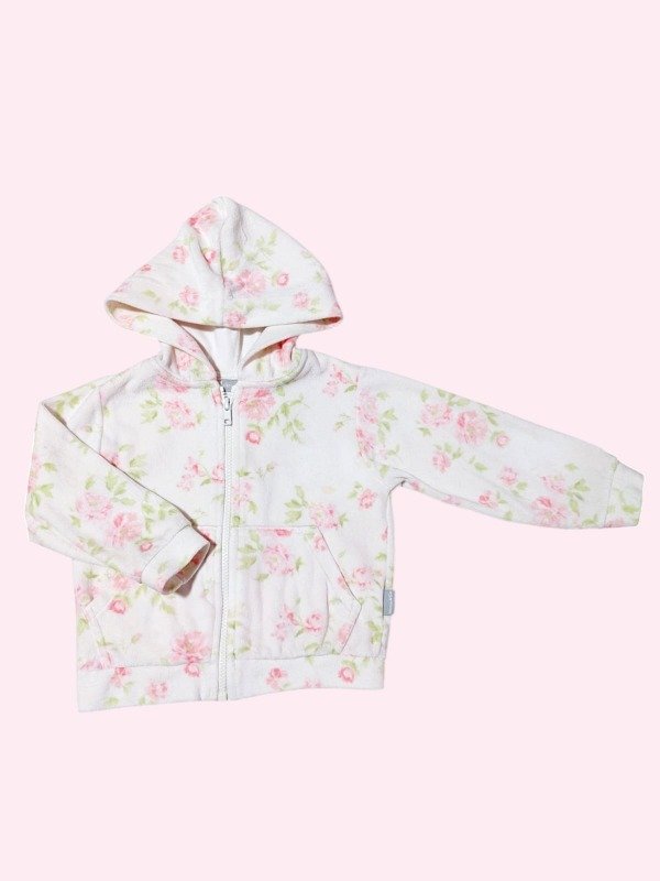 Producto - Camperita de plush blanca con flores rosas Mimo 2 años