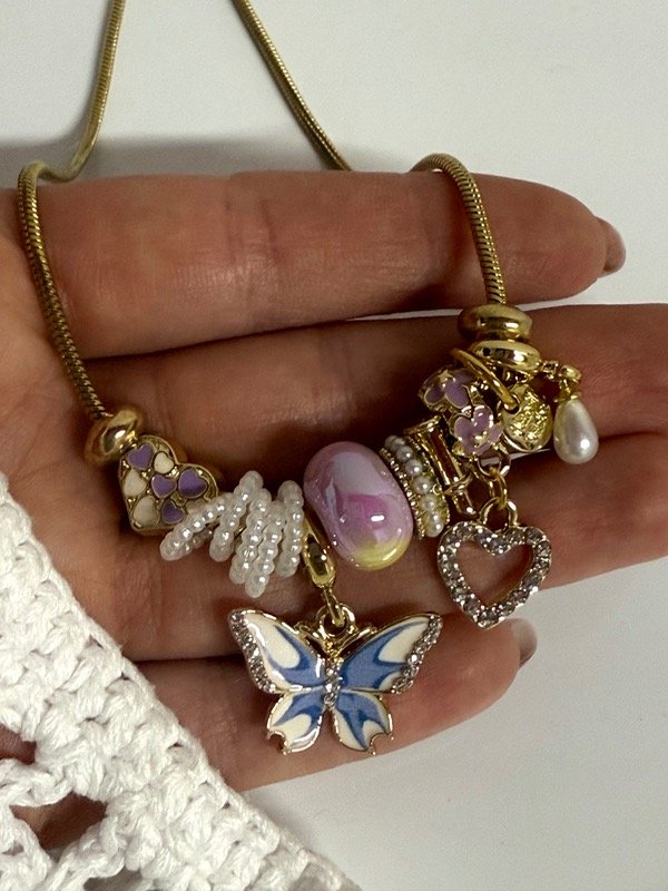 Producto - CD148 Collar tipo Pandora con charms acero dorado 45cm