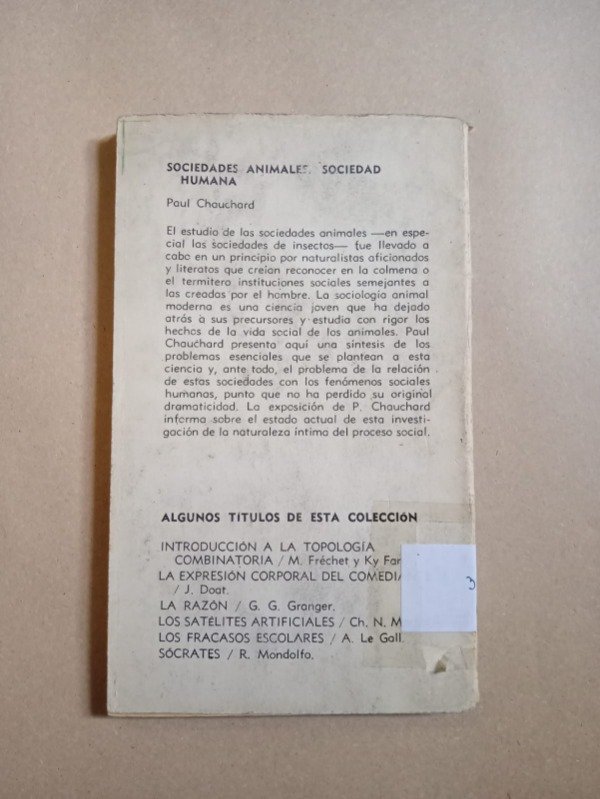 Producto - Sociedades animales socieda humana - Paul Chauchard - EUDEBA 1968 - 1
