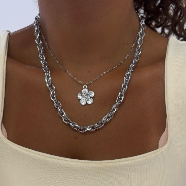 Producto - CADENA ACERO TOURBILLON DOBLE CON DIJE FLOR