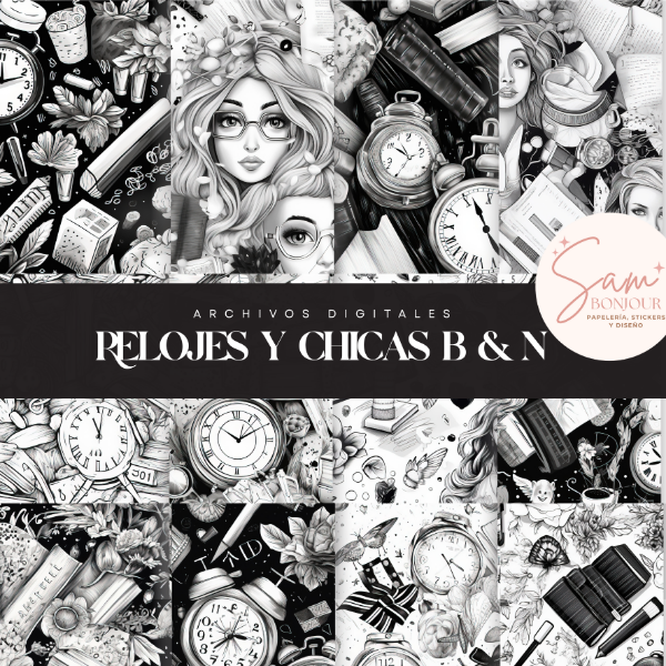 Producto - Archivos Digitales: Fondos Relojes y Chicas Blanco y Negro