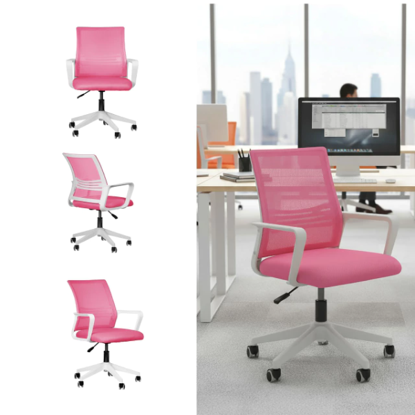 Producto - SILLA OFICINA BLANCA Y ROSA