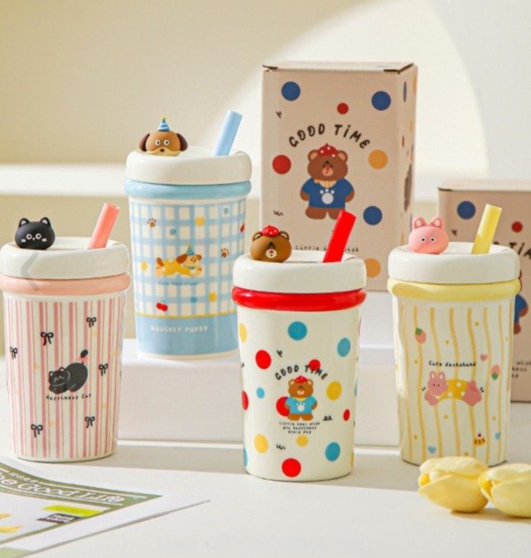 Producto - Vaso de cerámica con tapa y sorbete good time