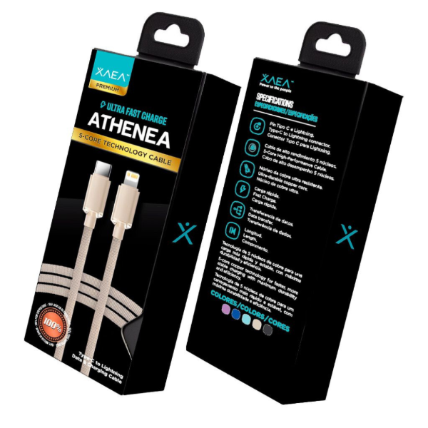 Producto - Cable USB-C a Lightning Core 5 Premium Ignífugo Carga Rápida Cobre 1M MALLADO