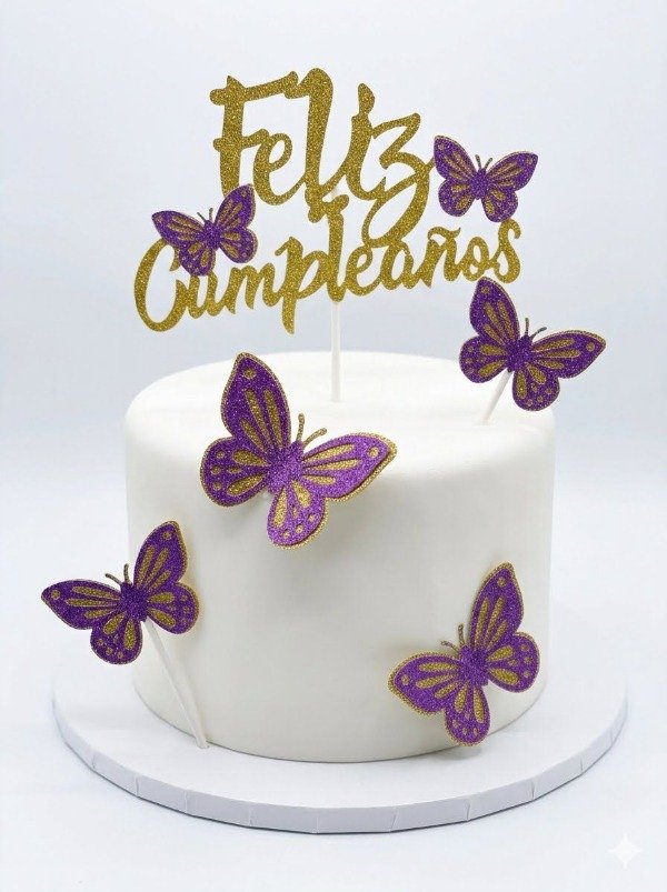 Producto - TOPPER MARIPOSA VIOLETA 4 PIEZAS FELIZ CUMPLEAÑOS