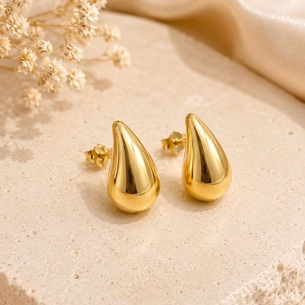 Producto - Aros pasantes Gotas en Plata 925 Dorado
