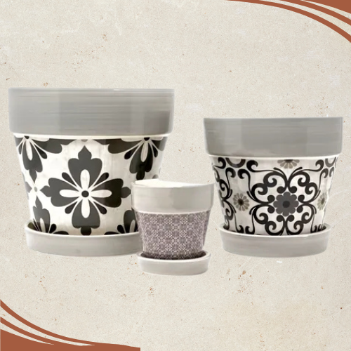 Producto - Kit de 3 macetas decoradas Negra