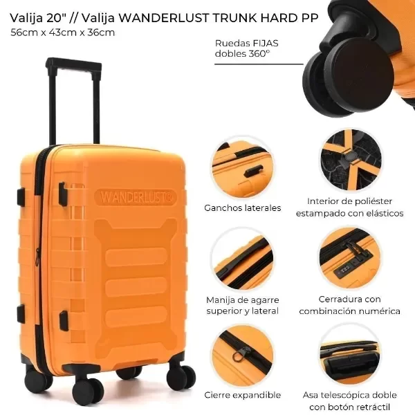 Producto - VALIJA CARRY ON WANDERLUST TRUNK HARD PP AMARILLO 20" 441555