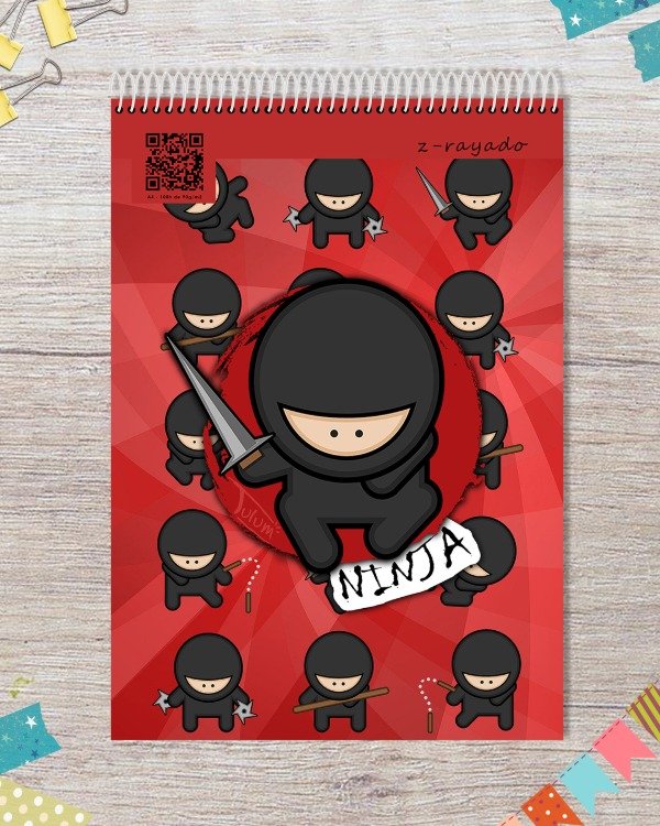 Producto - Cuaderno espiral arriba (p/ zurdos) rígido A4 100h dis. ninja