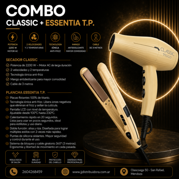 Producto - Secador VIGGO CLASSIC + Planchita ESSENTIA T. P. - ARENA