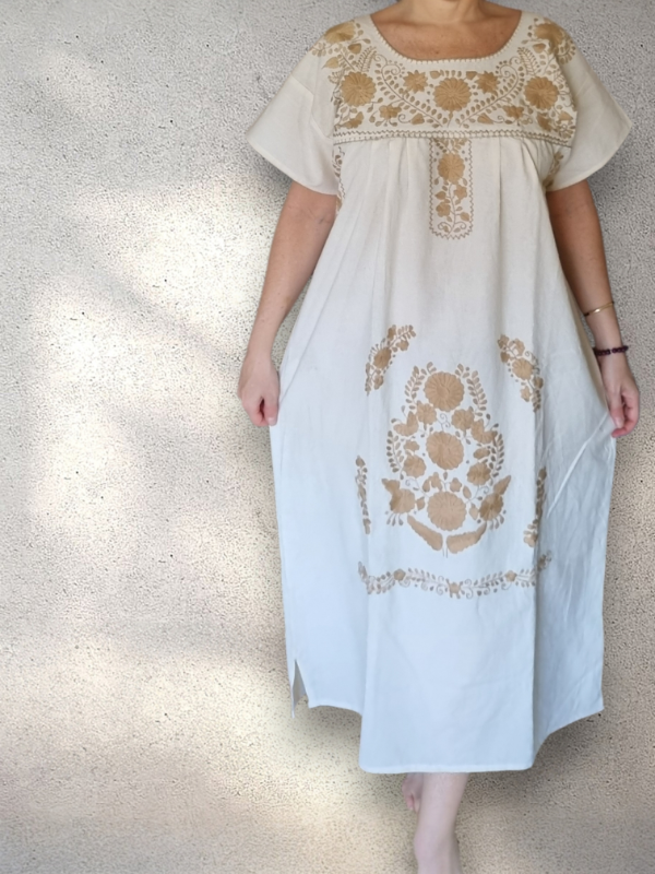 Producto - Vestido Puebla Natural con bordado beige L