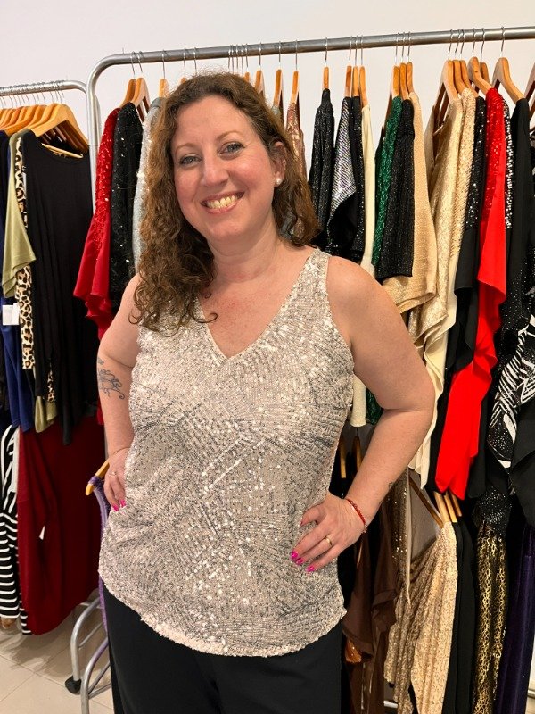 Producto - Musculosas Importadas Lentejuelas 39.000 Transferencia Amplias Plateada XL