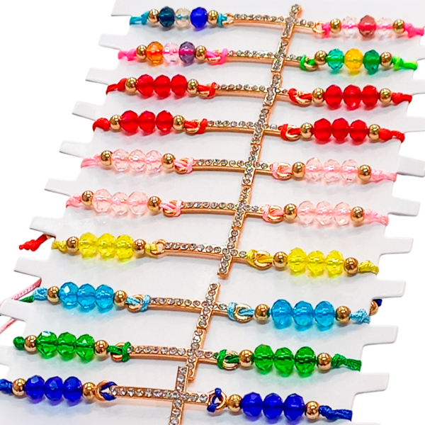 Producto - PROMO Pulseras Con Cruz Dorada Y Strass (Varios Colores) (PACK X6 UNIDADES)
