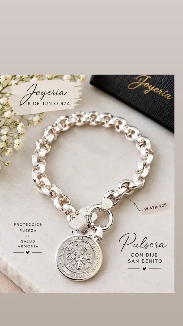 Producto - Pulsera y dije san benito .plata 925